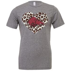 Arkansas Razorback Women's Leopard Heart Hog Gray T-Shirt Size LARGE
